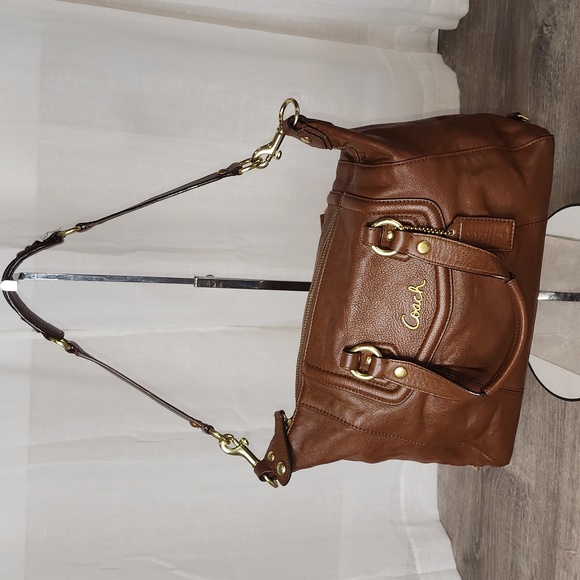 COACH Ashley Madison English Tan Convertible Leather Satchel - Picture 3 of 14